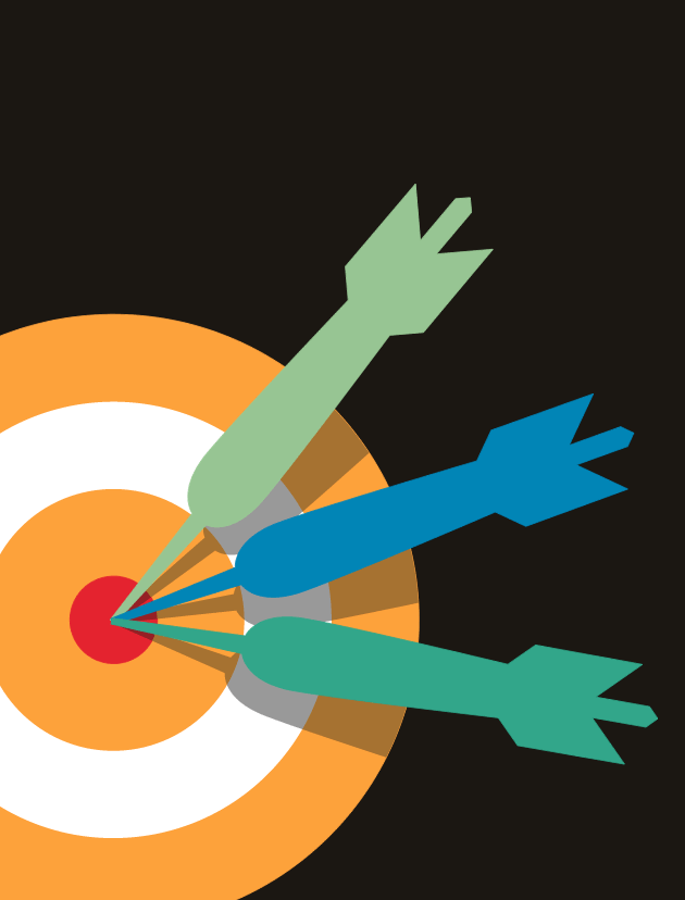 Three darts in bullseye