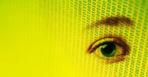 human eye with binary numbers in background