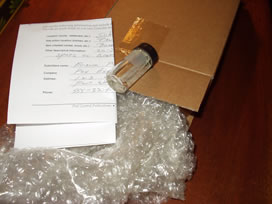 Sample with bubble wrap and box