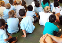 school children on floor
