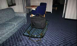 Suitcase on glass table