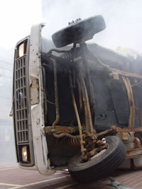 pest control truck rolled over on side